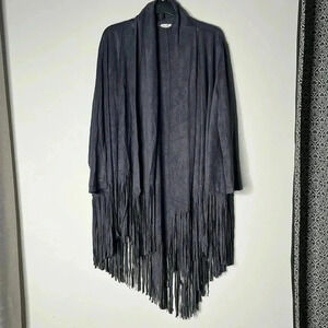 JOH Faux Suede Gray Women’s Fringe Long Sleeve Jacket Size M/L